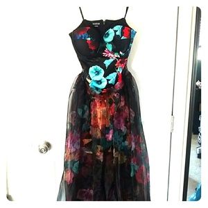 Strapless floral dress with detachable skirt